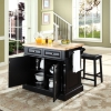 Butcher Block Top Kitchen Island and Upholstered Saddle Stools - Black - CROS-KF300064BK