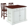 Drop Leaf Kitchen Island in White with 24" Cherry School House Stools - CROS-KF300072WH