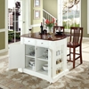 Drop Leaf Kitchen Island in White with 24" Cherry School House Stools - CROS-KF300072WH