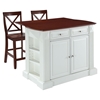 Drop Leaf Kitchen Island in White with 24" Cherry X-Back Stools - CROS-KF300073WH