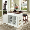 Drop Leaf Kitchen Island in White with 24" Cherry Square Seat Stools - CROS-KF300075WH