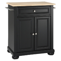 Alexandria Natural Wood Top Portable Kitchen Island - Black