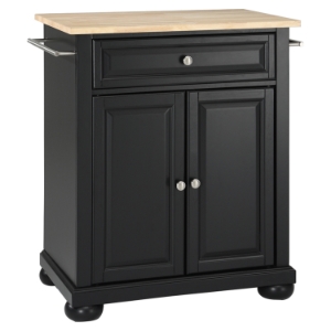 Alexandria Natural Wood Top Portable Kitchen Island - Black 