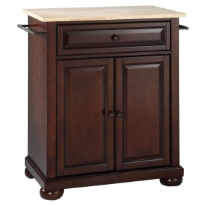 Alexandria Natural Wood Top Portable Kitchen Island - Vintage Mahogany 