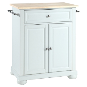 Alexandria Natural Wood Top Portable Kitchen Island - White 