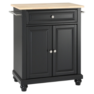 Cambridge Kitchen Island - Portable, Natural Wood Top, Black 