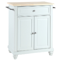Cambridge Kitchen Island - Portable, Natural Wood Top, White