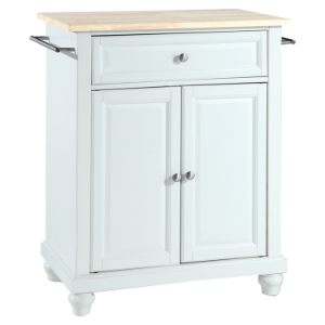 Cambridge Kitchen Island - Portable, Natural Wood Top, White 