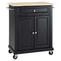 Natural Wood Top Portable Kitchen Cart/Island - Black