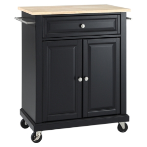Natural Wood Top Portable Kitchen Cart/Island - Black 