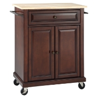 Natural Wood Top Portable Kitchen Cart/Island - Vintage Mahogany