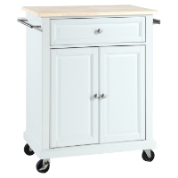 Natural Wood Top Portable Kitchen Cart/Island - White