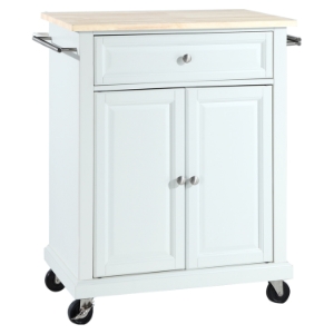 Natural Wood Top Portable Kitchen Cart/Island - White 