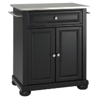 Alexandria Stainless Steel Top Portable Kitchen Island - Black