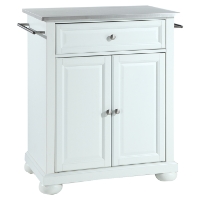 Alexandria Stainless Steel Top Portable Kitchen Island - White
