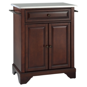 LaFayette Kitchen Island - Stainless Steel Top, Portable, Vintage Mahogany 