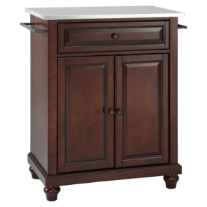 Cambridge Kitchen Island - Stainless Steel Top, Portable, Vintage Mahogany 