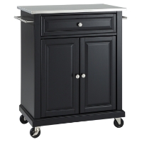 Stainless Steel Top Portable Kitchen Cart/Island - Casters, Black
