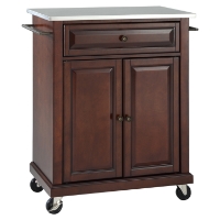 Stainless Steel Top Portable Kitchen Cart/Island - Casters, Mahogany
