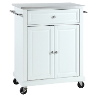 Stainless Steel Top Portable Kitchen Cart/Island - Casters, White