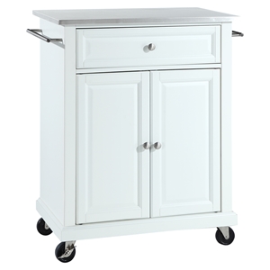 Stainless Steel Top Portable Kitchen Cart/Island - Casters, White 