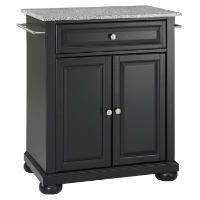 Alexandria Solid Granite Top Portable Kitchen Island - Black