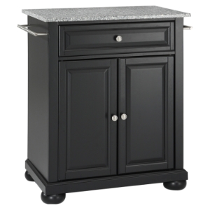 Alexandria Solid Granite Top Portable Kitchen Island - Black 
