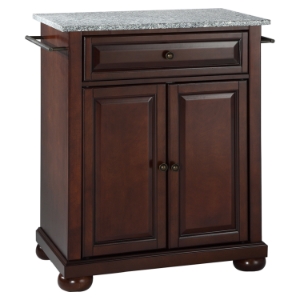 Alexandria Solid Granite Top Portable Kitchen Island - Vintage Mahogany 