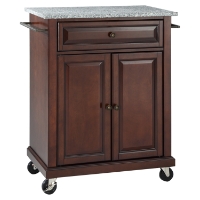 Solid Granite Top Portable Kitchen Cart/Island - Vintage Mahogany
