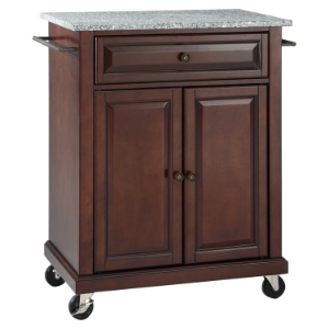 Solid Granite Top Portable Kitchen Cart/Island - Vintage Mahogany 