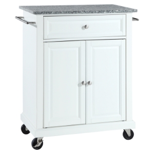 Solid Granite Top Portable Kitchen Cart/Island - White 