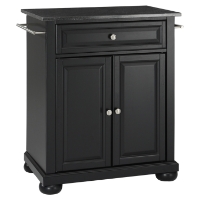 Alexandria Kitchen Island - Portable, Black Granite Top, Black
