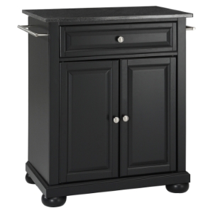 Alexandria Kitchen Island - Portable, Black Granite Top, Black 