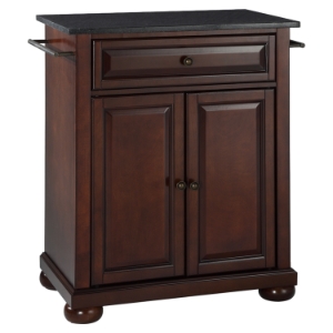Alexandria Kitchen Island - Portable, Black Granite Top, Vintage Mahogany 