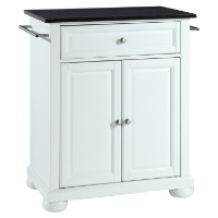 Alexandria Kitchen Island - Portable, Black Granite Top, White