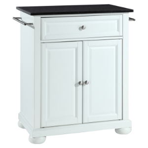 Alexandria Kitchen Island - Portable, Black Granite Top, White 