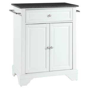LaFayette Solid Black Granite Top Portable Kitchen Island - White 