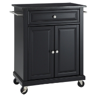 Solid Black Granite Top Portable Kitchen Island Cart - Black