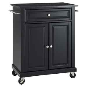 Solid Black Granite Top Portable Kitchen Island Cart - Black 