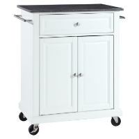 Solid Black Granite Top Portable Kitchen Island Cart - White