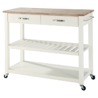 Natural Wood Top Kitchen Cart/Island - Optional Stool Storage, White