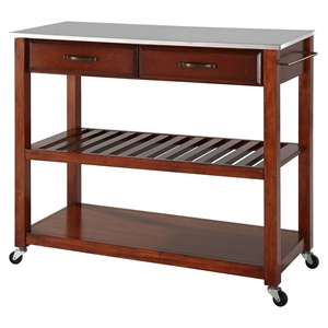 Stainless Steel Top Kitchen Island Cart - Classic Cherry 