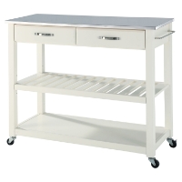 Stainless Steel Top Kitchen Island Cart - Optional Stool Storage, White