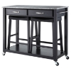 Solid Granite Top Kitchen Island Cart and Saddle Stools - Black - CROS-KF300534BK