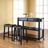 Solid Granite Top Kitchen Island Cart and Saddle Stools - Black - CROS-KF300534BK