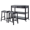 Solid Granite Top Kitchen Island Cart and Saddle Stools - Black - CROS-KF300534BK