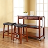 Solid Granite Top Kitchen Island Cart and Saddle Stools - Classic Cherry - CROS-KF300534CH