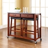Solid Granite Top Kitchen Island Cart and Saddle Stools - Classic Cherry - CROS-KF300534CH