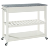 Solid Granite Top Kitchen Cart/Island - Optional Stool Storage, White - CROS-KF30053WH