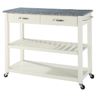 Solid Granite Top Kitchen Cart/Island - Optional Stool Storage, White